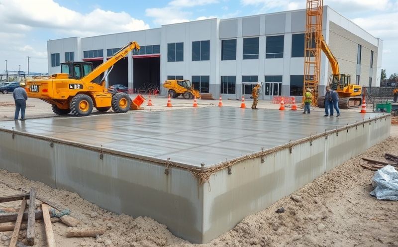 Large commercial concrete slab foundation poured at an industrial site